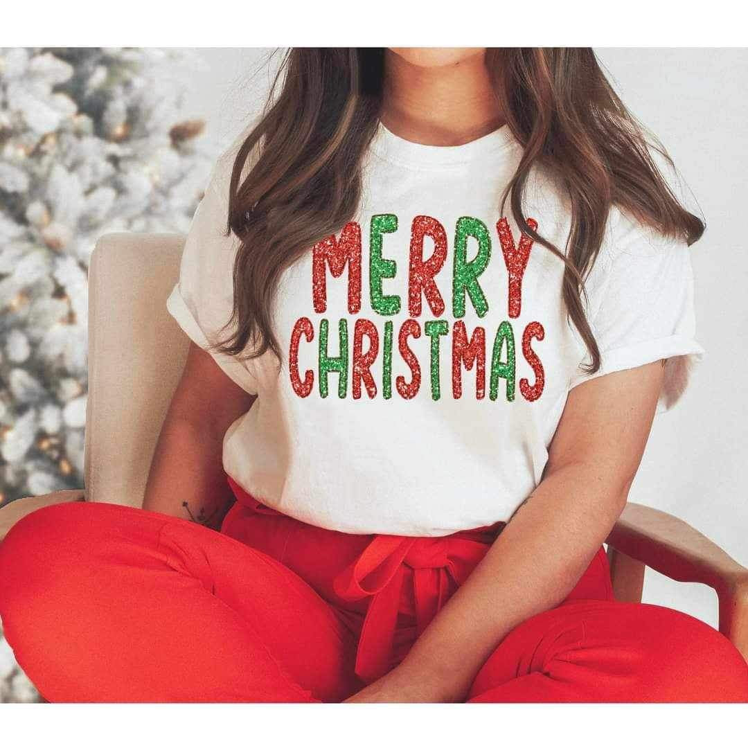 Merry Christmas (sequin red and green) 15572 DTF Transfer
