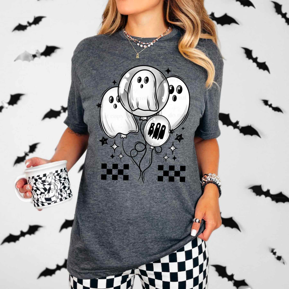 Ghost balloons black checkered (CSC) 55147 DTF transfer