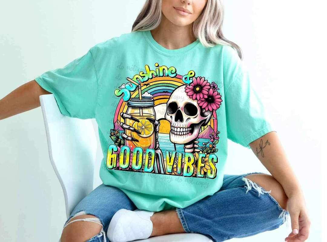 Sunshine & good vibes skellie and drink 25572 DTF transfer