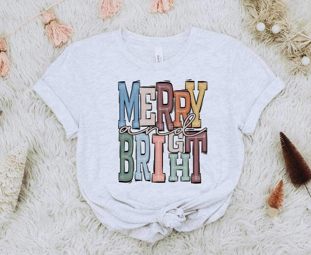 Merry and bright pastel font 15618 DTF Transfer