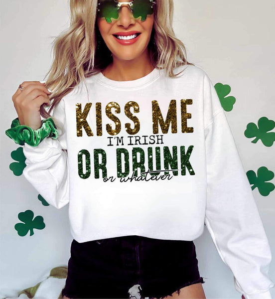 Kiss me im irish or drunk or whatever gold and green sequin (WSB) 25597 DTF transfer