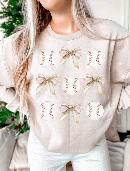 Baseball and BEIGE bows collage (WSB) 25588 DTF transfer