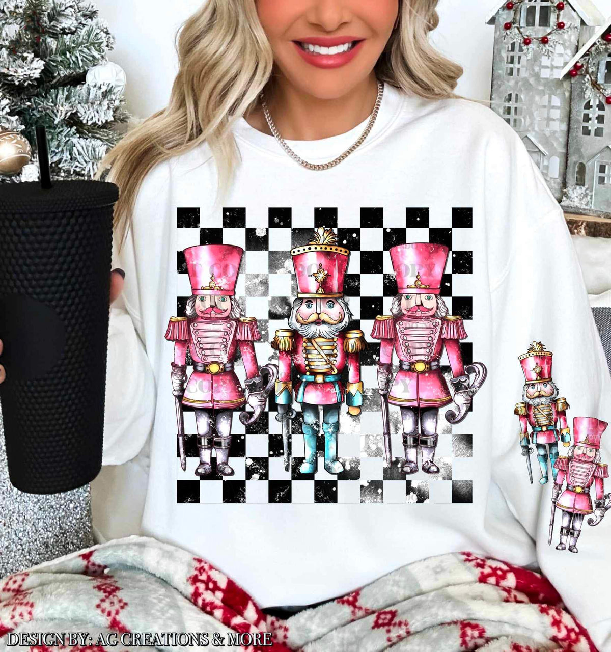 Pink nutcrackers with checkered background FRONT ONLY 15682 DTF Transfers