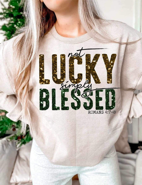 Not lucky simply blessed gold and green sequin (WSB) 25596 DTF transfer