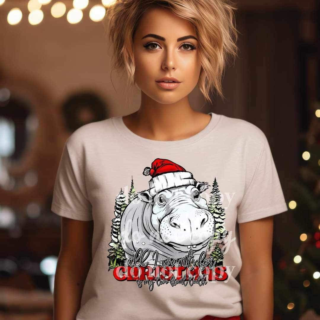 All I want for christmas is my two front teeth with hippo 15664 DTF Transfers