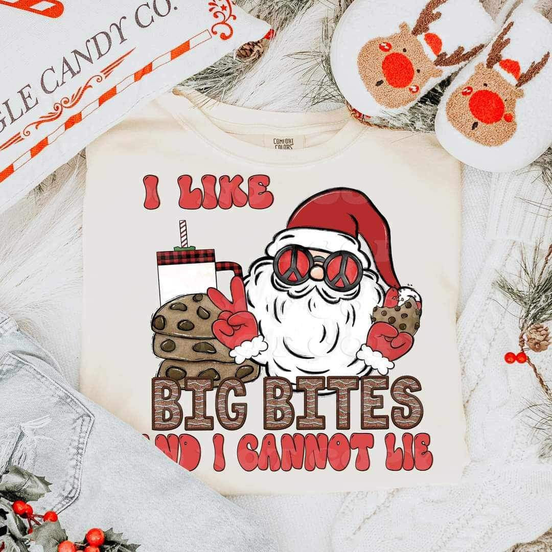 I like big bites and i cannot lie (groovy santa, cookies, and cup) 15642 DTF Transferd