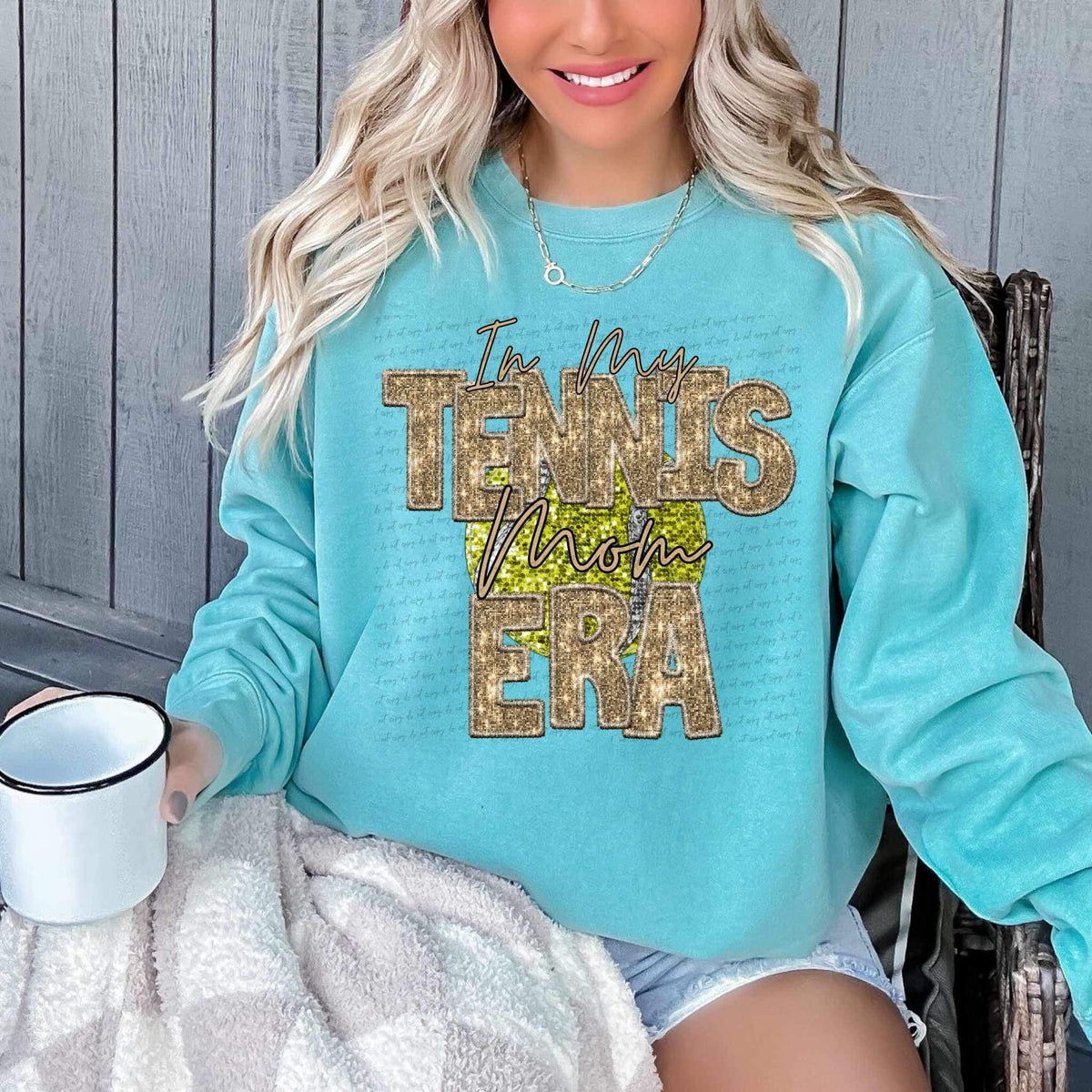 In my tennis mom era gold sequin 25661 DTF transfer