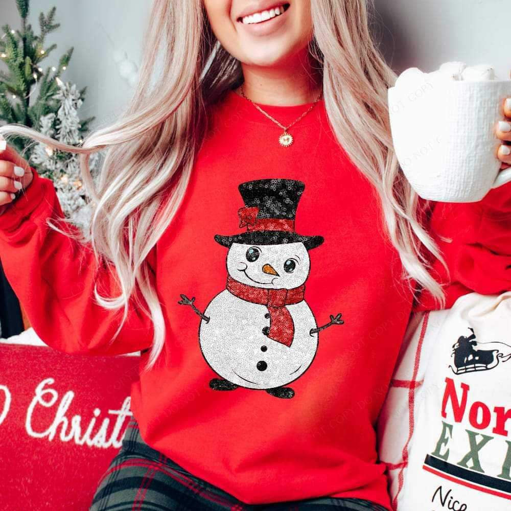 Sequin snowman (black hat red scarf) 15718 DTF Transfers
