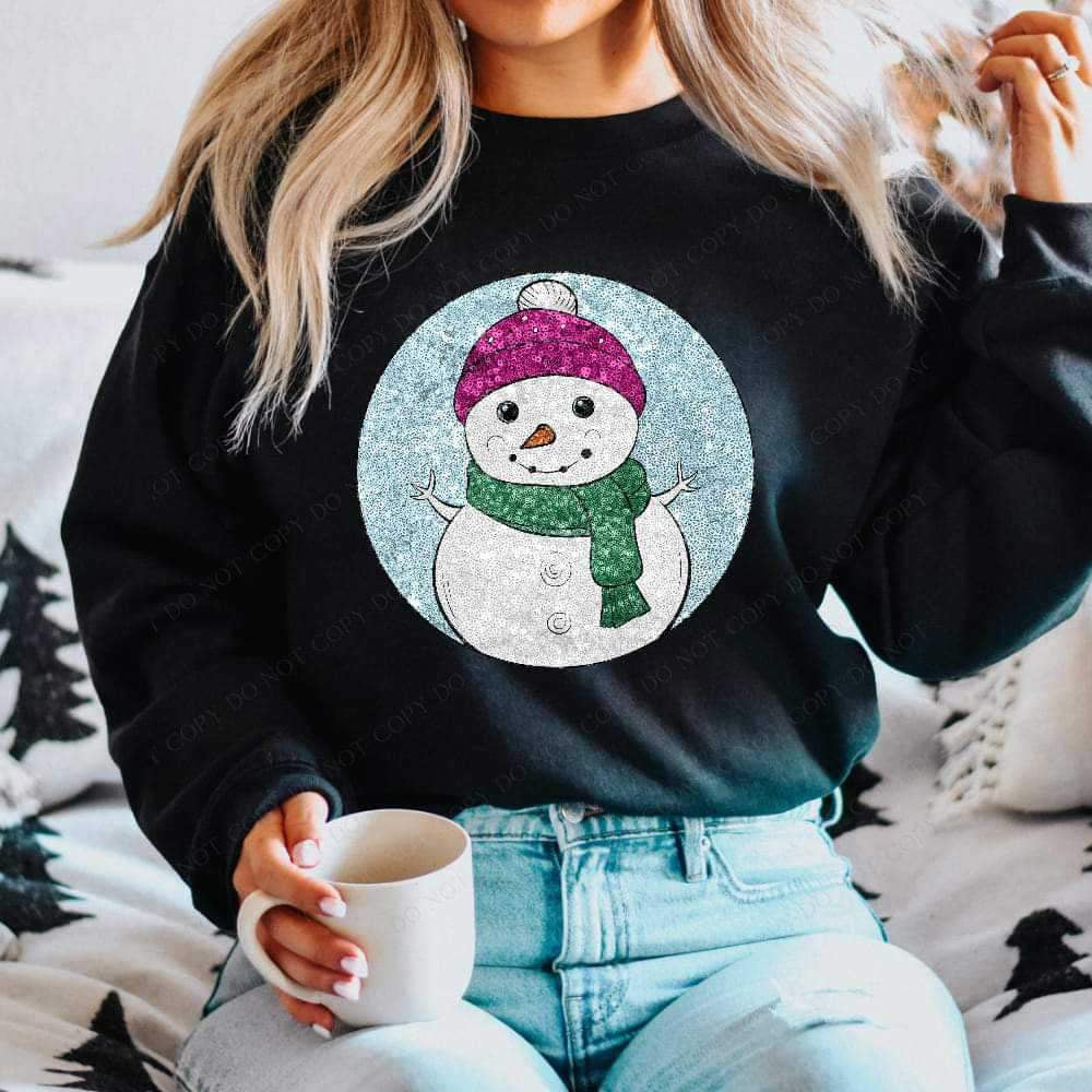 Sequin snowman in circle 15717 DTF Transfers
