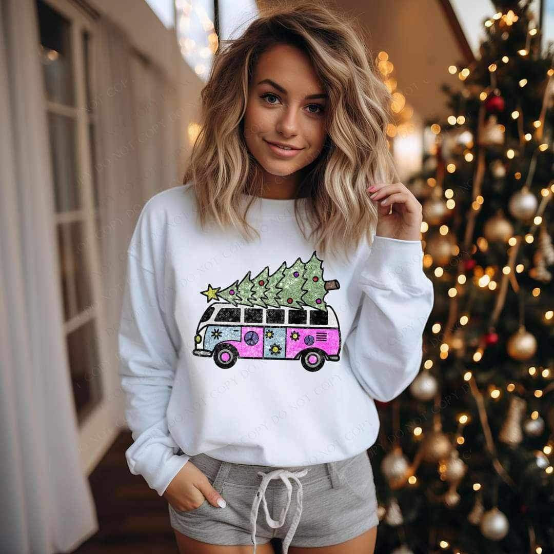Sequin van with tree 15716 DTF Transfers