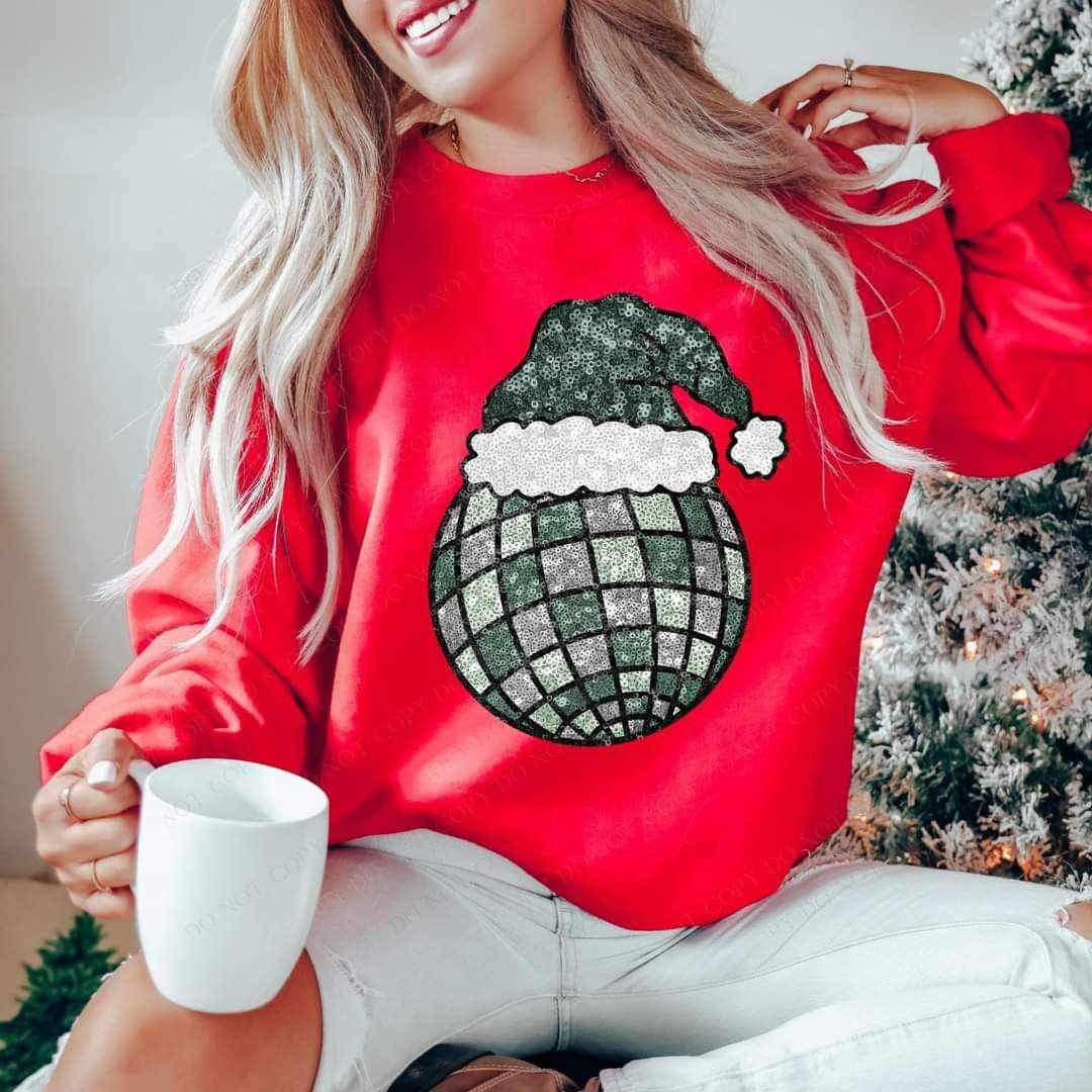 Sequin disco ball with santa hat 15713 DTF Transfers