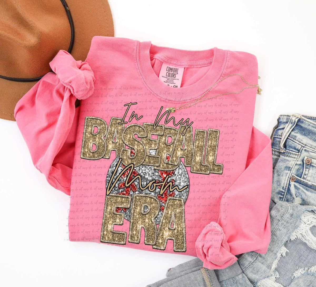 In my baseball mom era gold sequin 25648 DTF transfer