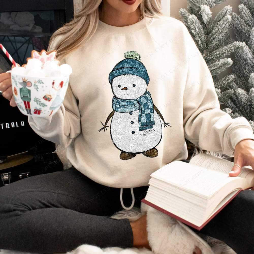 Sequin snowman (blue hat and scarf) 15711 DTF Transfers