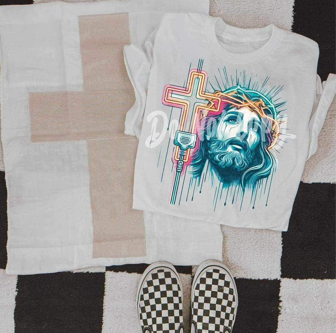 Neon cross and jesus (RTD) 25676 DTF transfer
