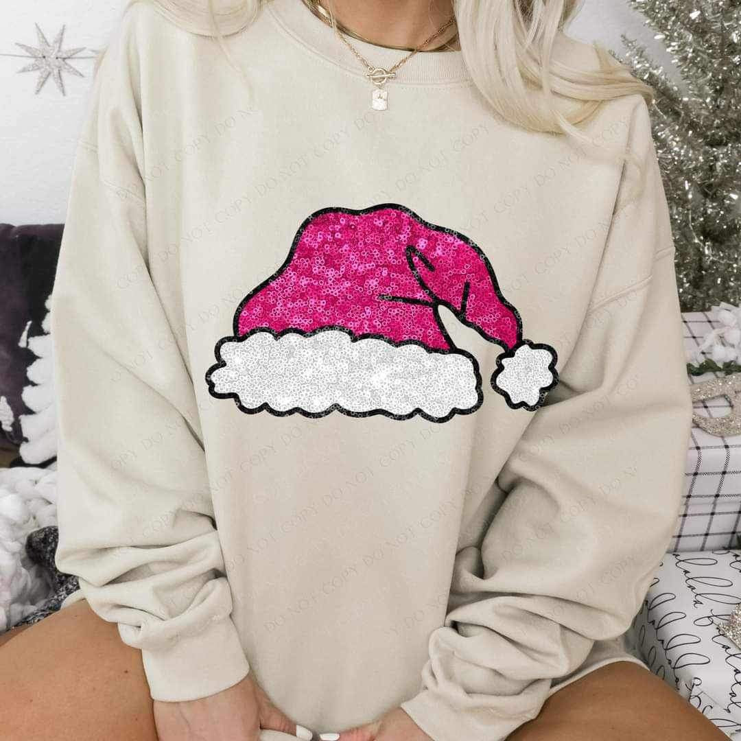 Sequin pink Santa hat 15706 DTF Transfers