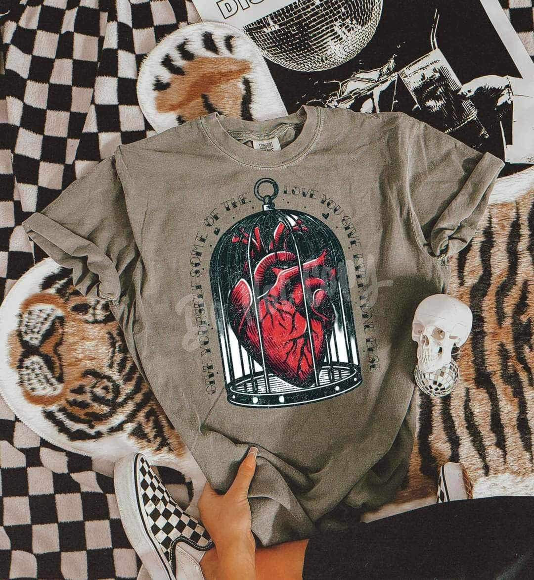 Give yourself some of the love you give everyone else heart in cage (RTD) 25669 DTF transfer