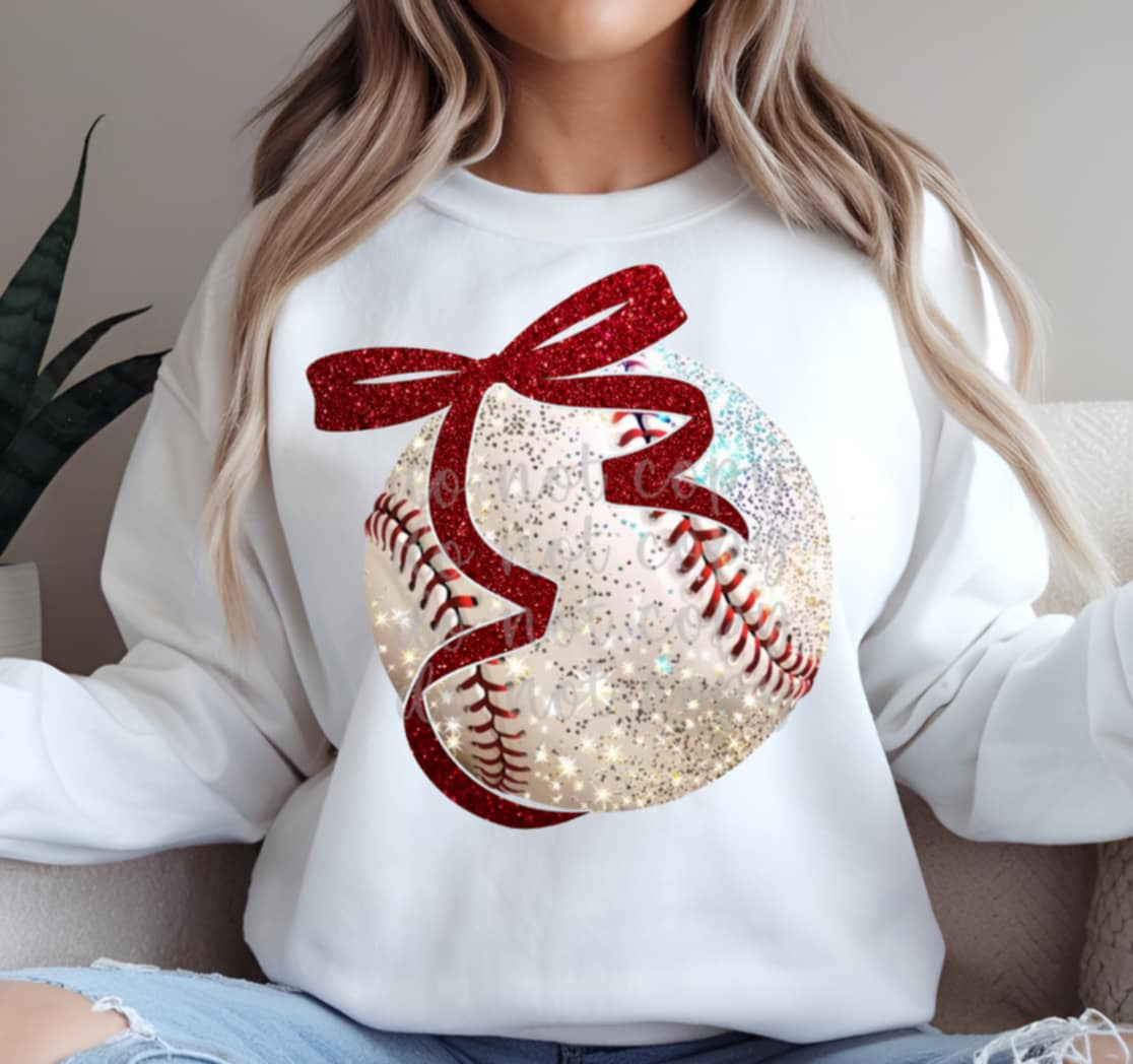 Baseball with red bow (Parker) 85175 DTF transfer