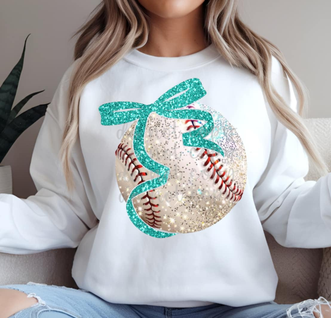 Baseball with aqua bow (Parker) 85174 DTF transfer