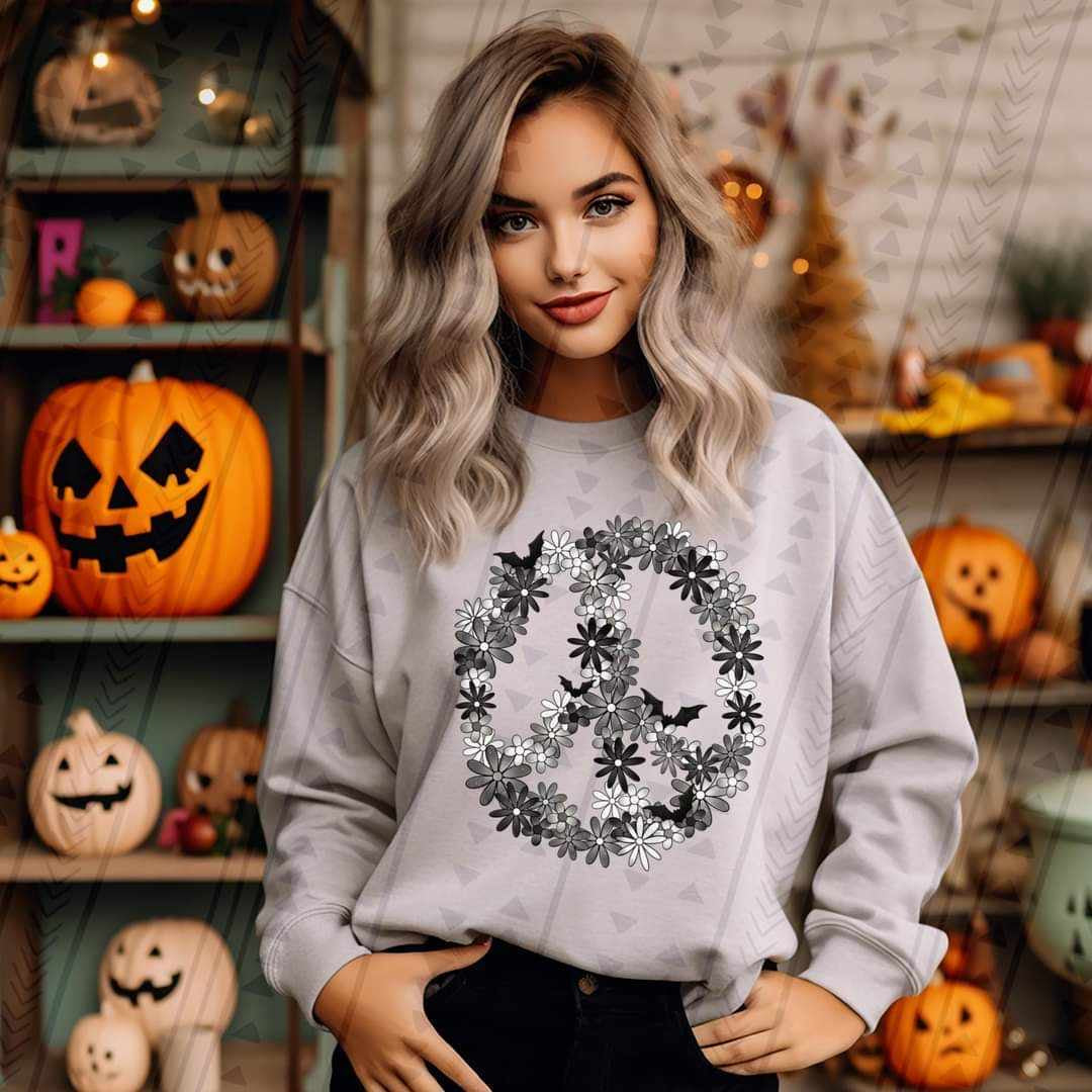 Floral peace sign with bats 35690 DTF transfer