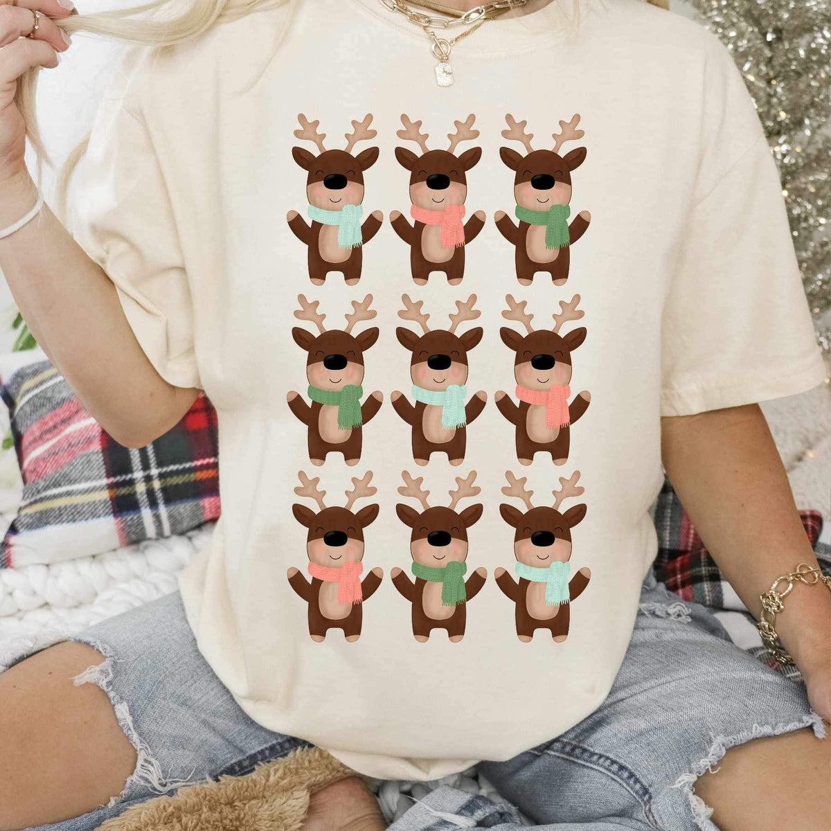 Reindeer collage with blue pink and green scarfs 15739 DTF Transfers