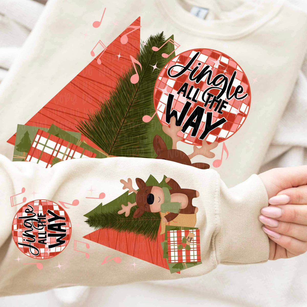 Jingle all the way (disco ball, deer, trees) (CMLD) SLEEVE ONLY 15734 DTF Transfers