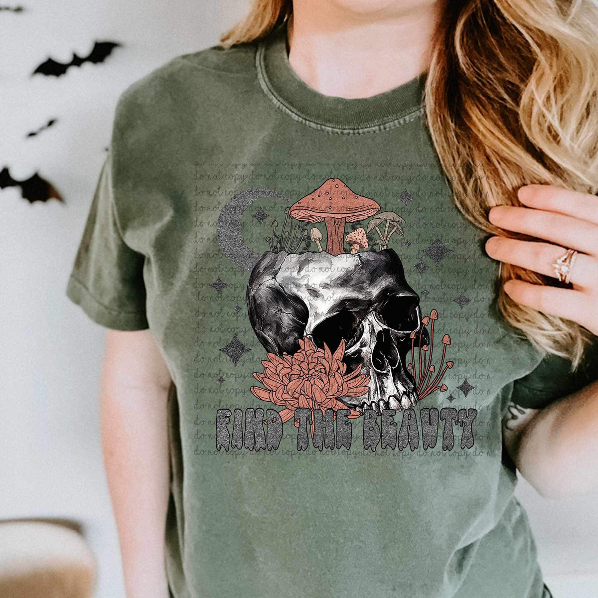 Find the beauty (skull with pink flower and mushroom) (CMLD) 15735 DTF Transfers