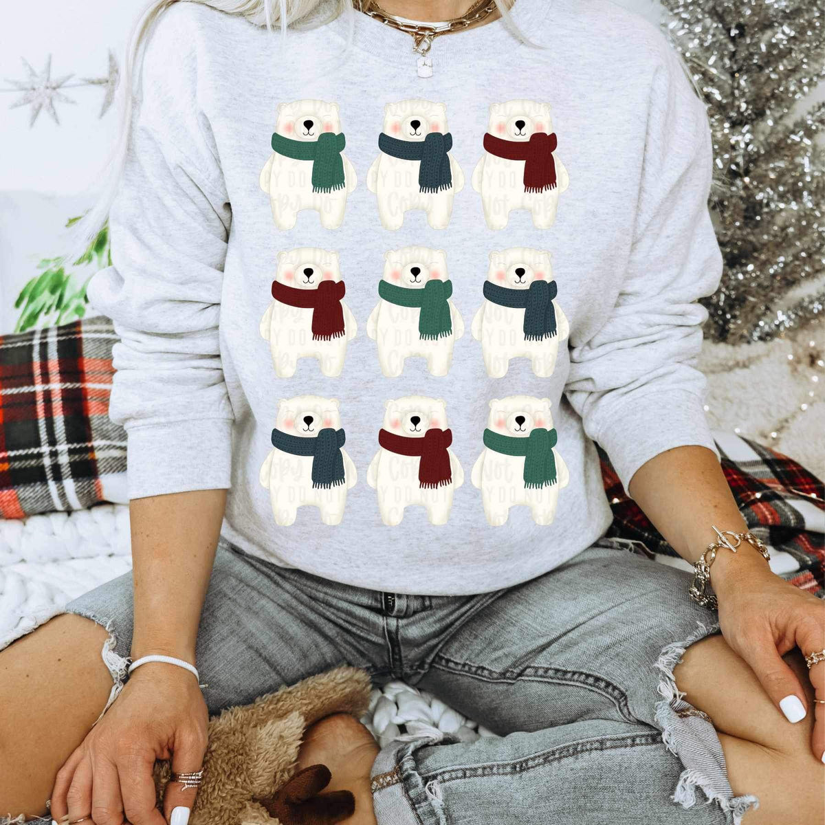 Polar bear collage with green blue and red scarfs (CMLD) 15733 DTF Transfers