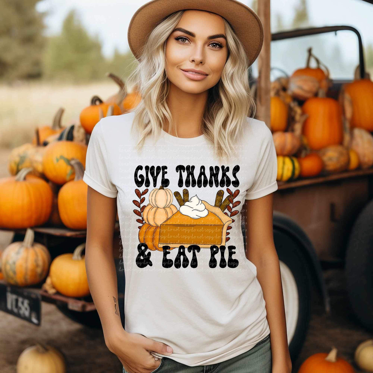 Give thanks & eat pie (black font with pie and pumpkins) (CMLD) 15731 DTF Transfers