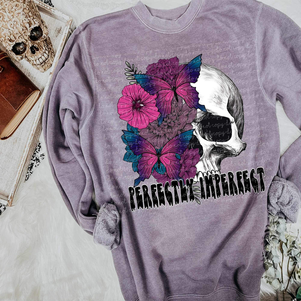 Perfectly imperfect half skull half purple florals (CMLD) 15730 DTF Transfers