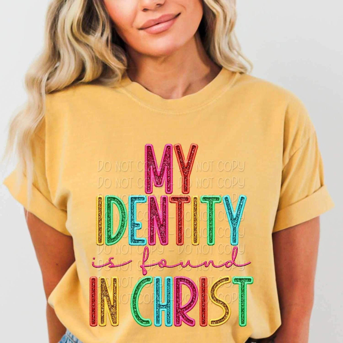 My identify is found in Christ rainbow font 25707 DTF transfer