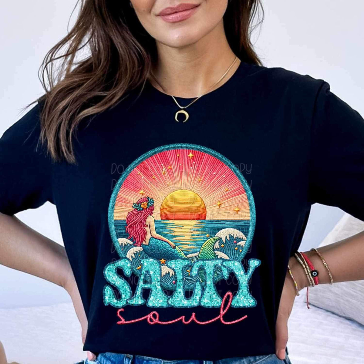 Salty soul circle with mermaid 25709 DTF transfer