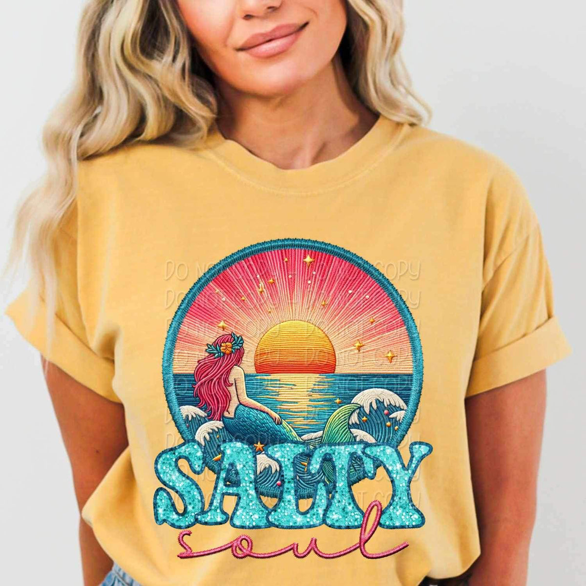 Salty soul circle with mermaid 25709 DTF transfer