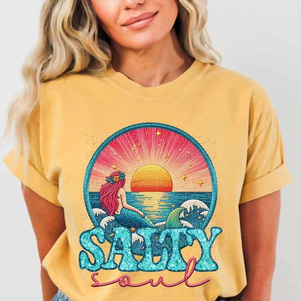 Salty soul circle with mermaid 25709 DTF transfer