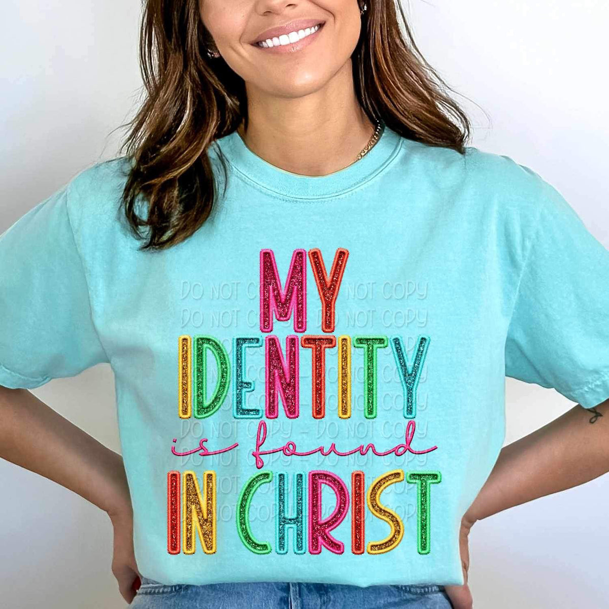 My identify is found in Christ rainbow font 25707 DTF transfer
