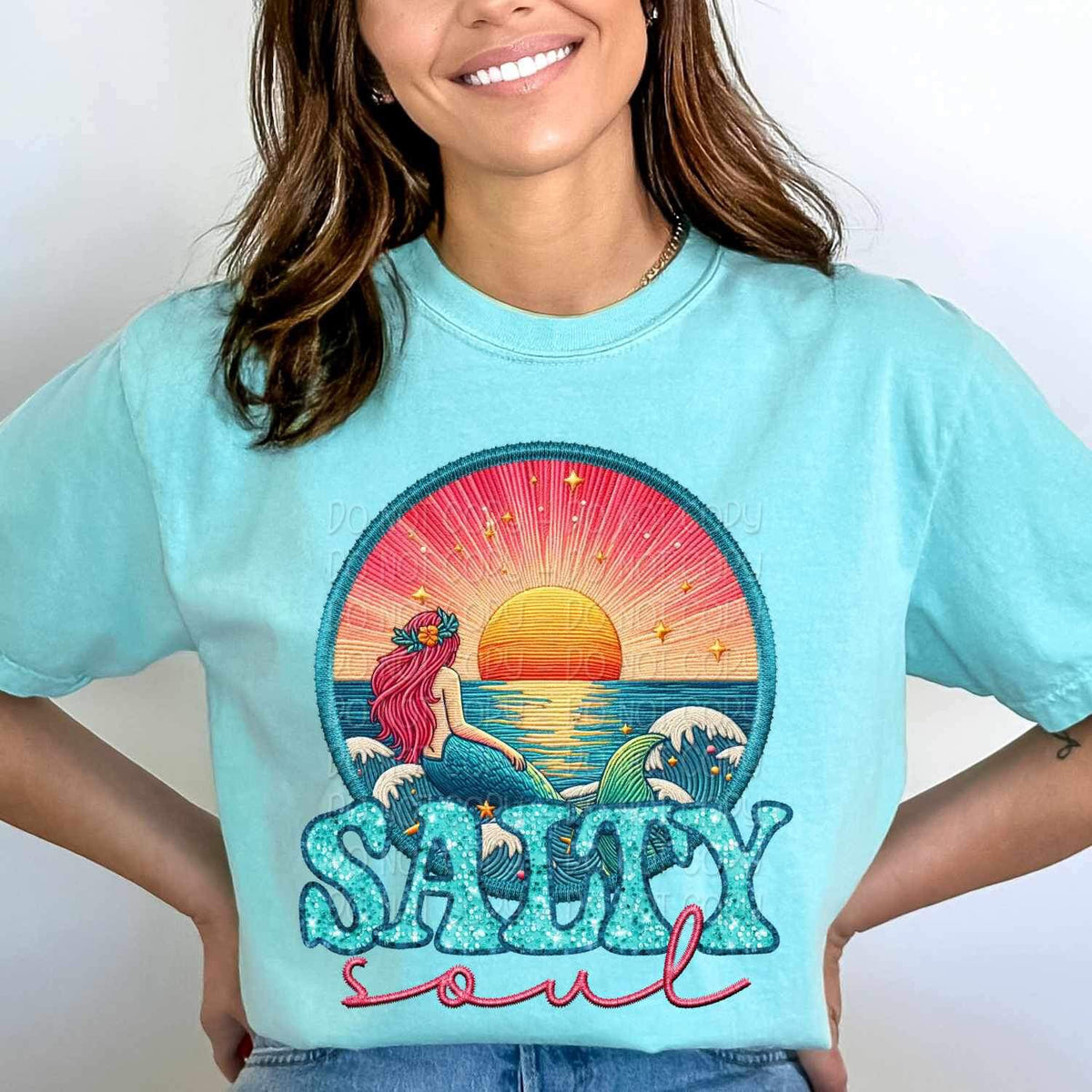 Salty soul circle with mermaid 25709 DTF transfer