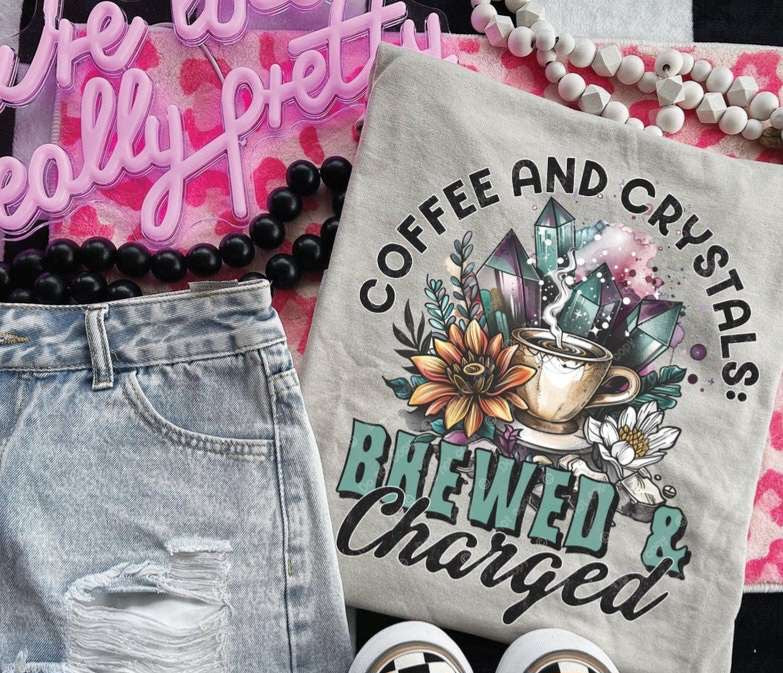 Coffee and crystals brewed & charged 35667 DTF transfer