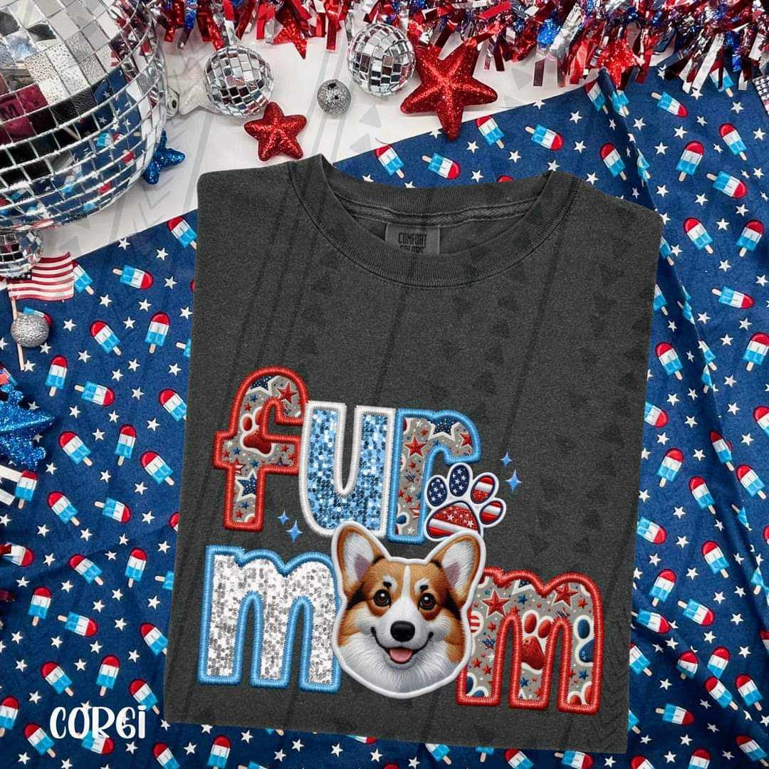 Fur mom corgi patriotic embroidery 35728 DTF transfer