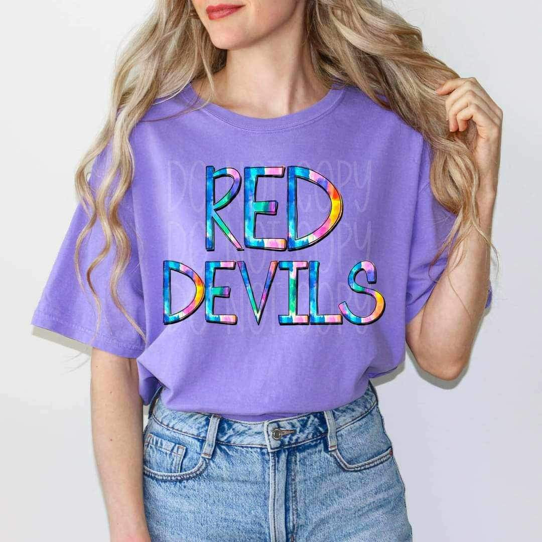 Red Devils tie dye 25740 DTF transfer