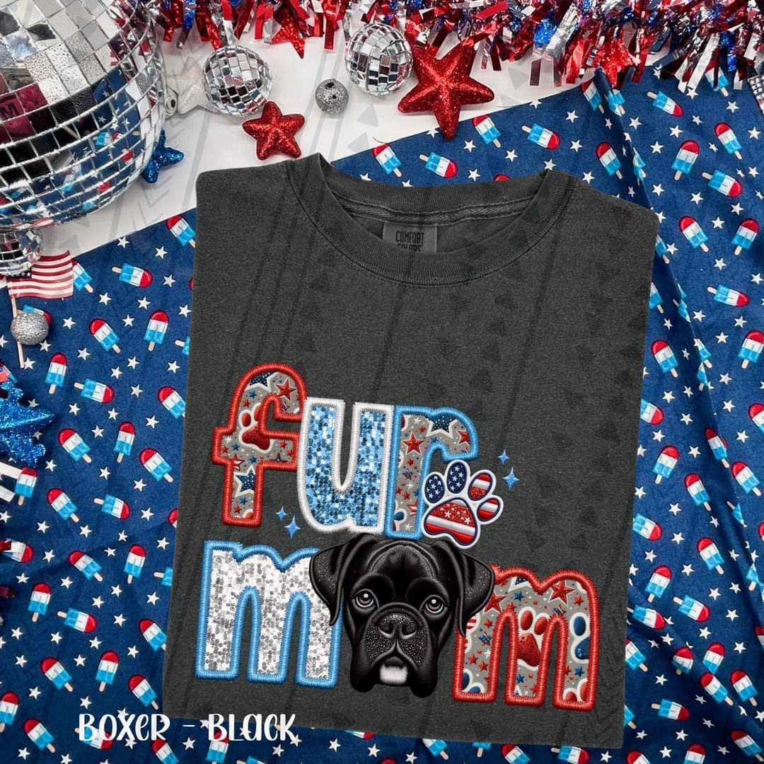 Fur mom black boxer patriotic embroidery 35787 DTF transfer