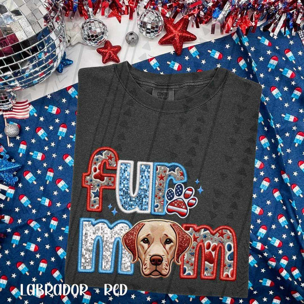 Fur mom red labrador patriotic embroidery 35785 DTF transfer