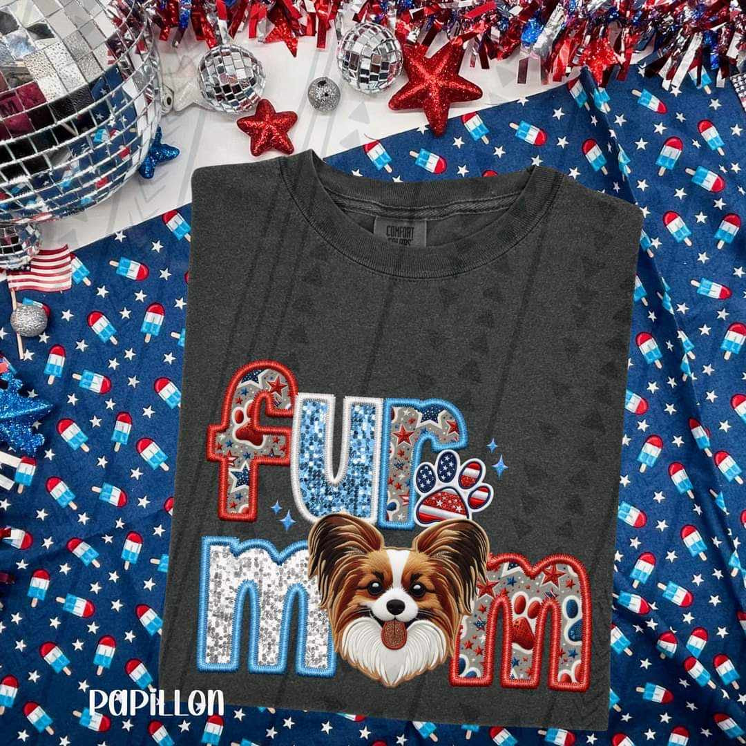 Fur mom papillon patriotic embroidery 35784 DTF transfer