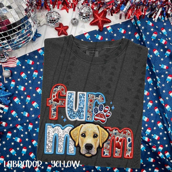 Fur mom yellow labrador patriotic embroidery 35781 DTF transfer