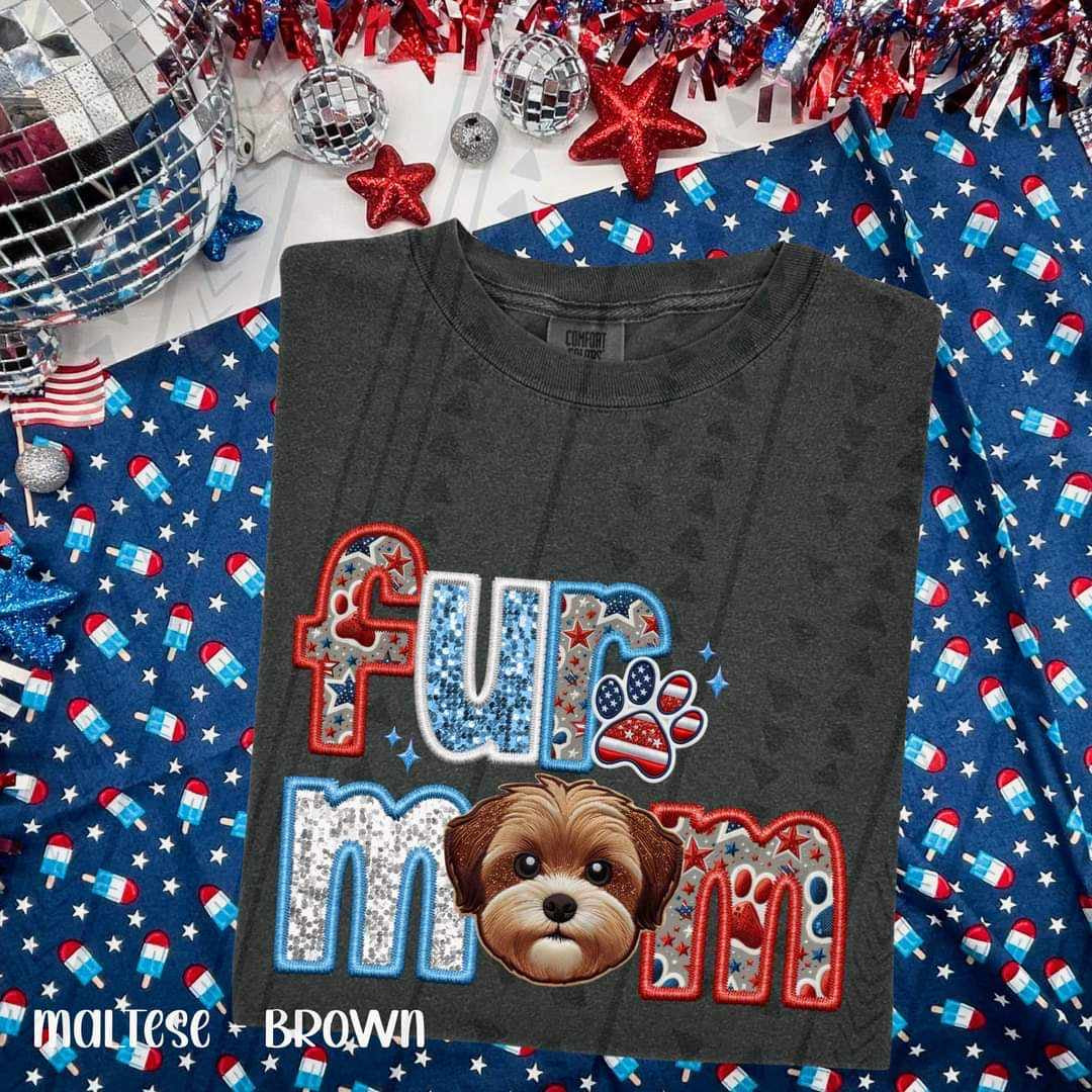 Fur mom brown maltese patriotic embroidery 35780 DTF transfer