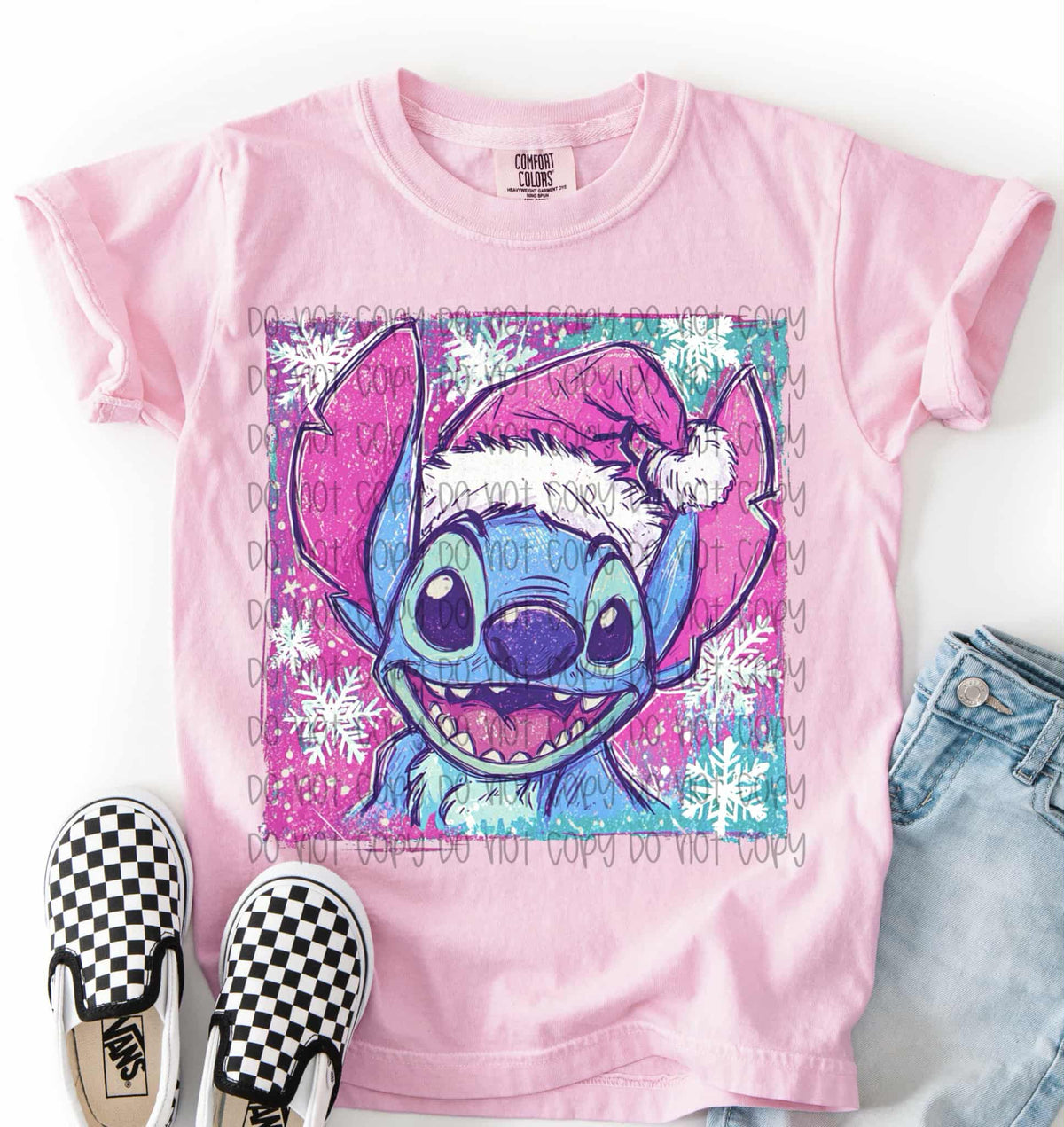Alien with teal and pink snowflake background (SSD) DTF transfer