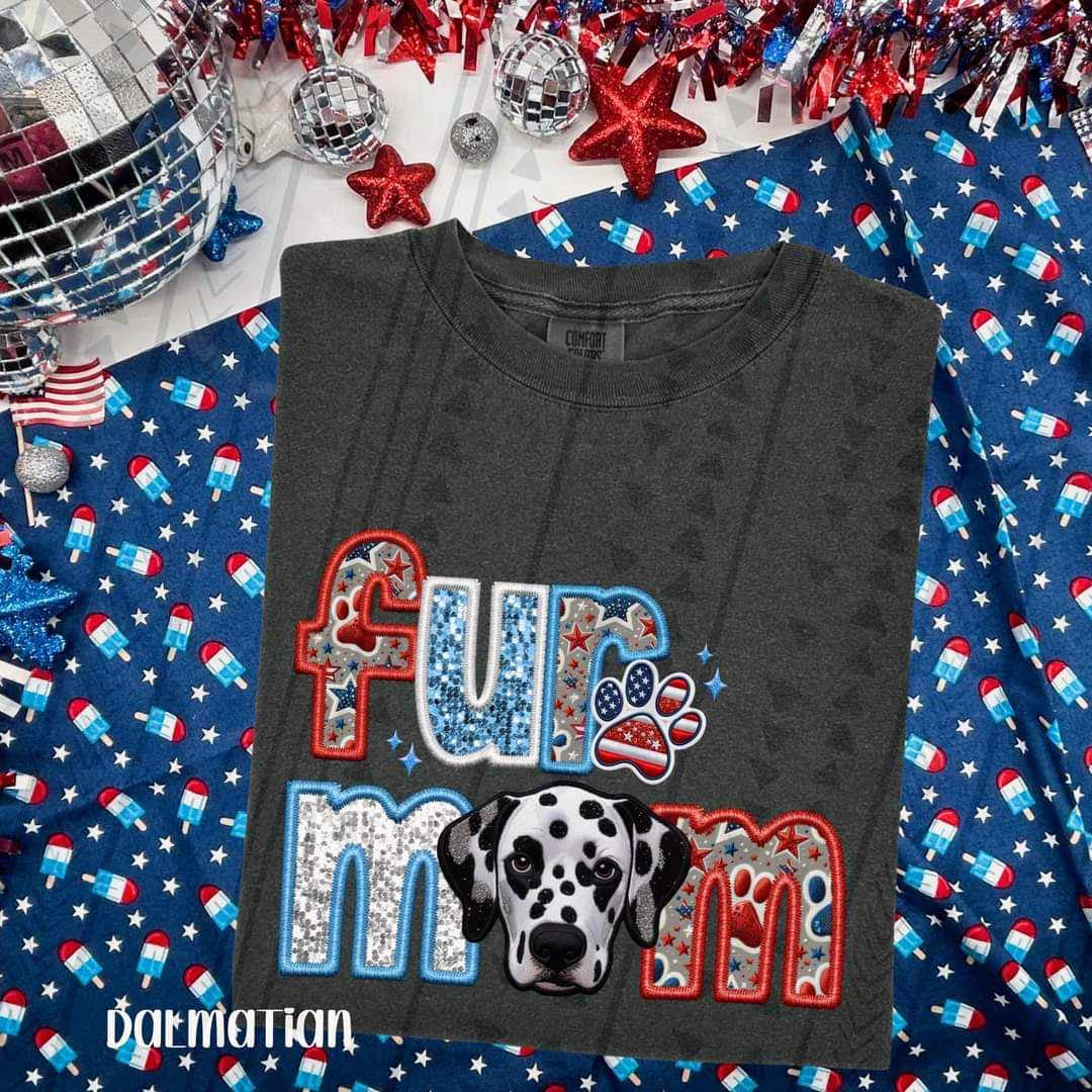 Fur mom Dalmatian patriotic embroidery 35777 DTF transfer