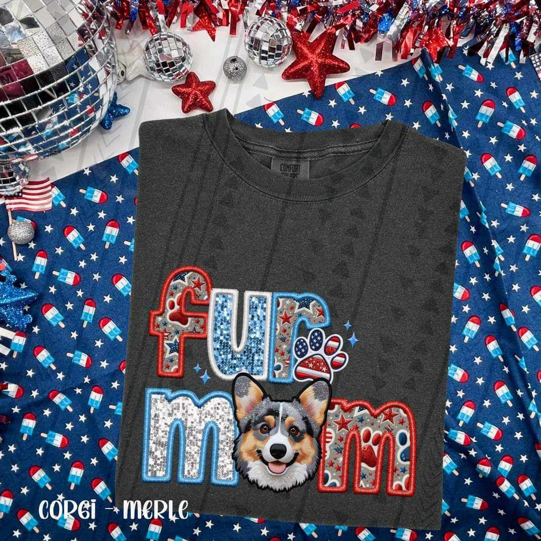 Fur merle corgi patriotic embroidery 35776 DTF transfer