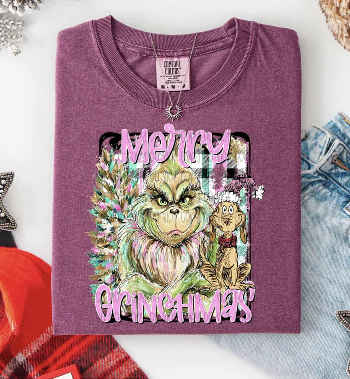 Merry Greenmas with plaid and brushstroke tree (SSD) DTF transfer