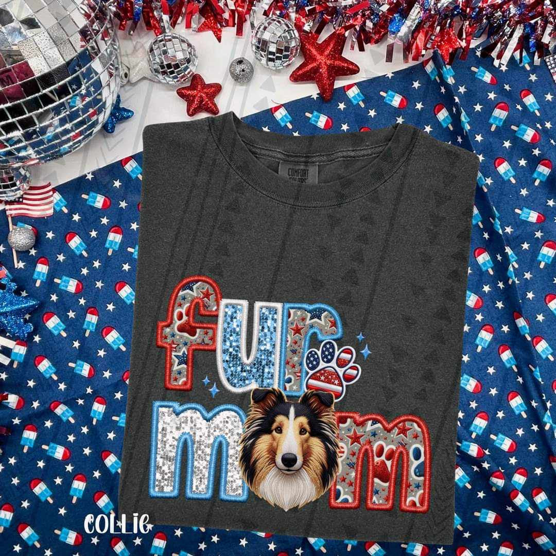 Fur mom collie patriotic embroidery 35775 DTF transfer