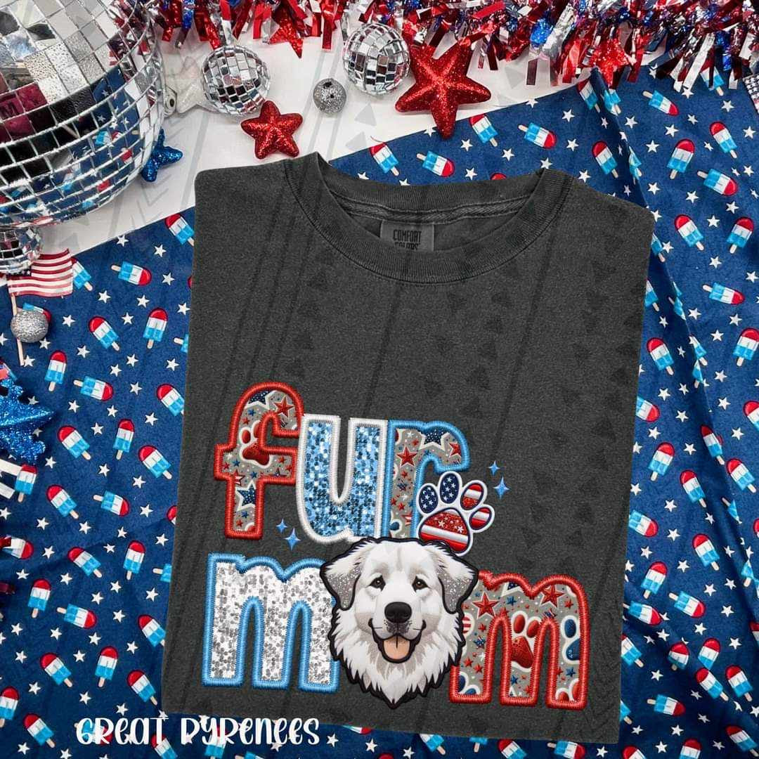 Fur mom great pyrenese patriotic embroidery 35774 DTF transfer