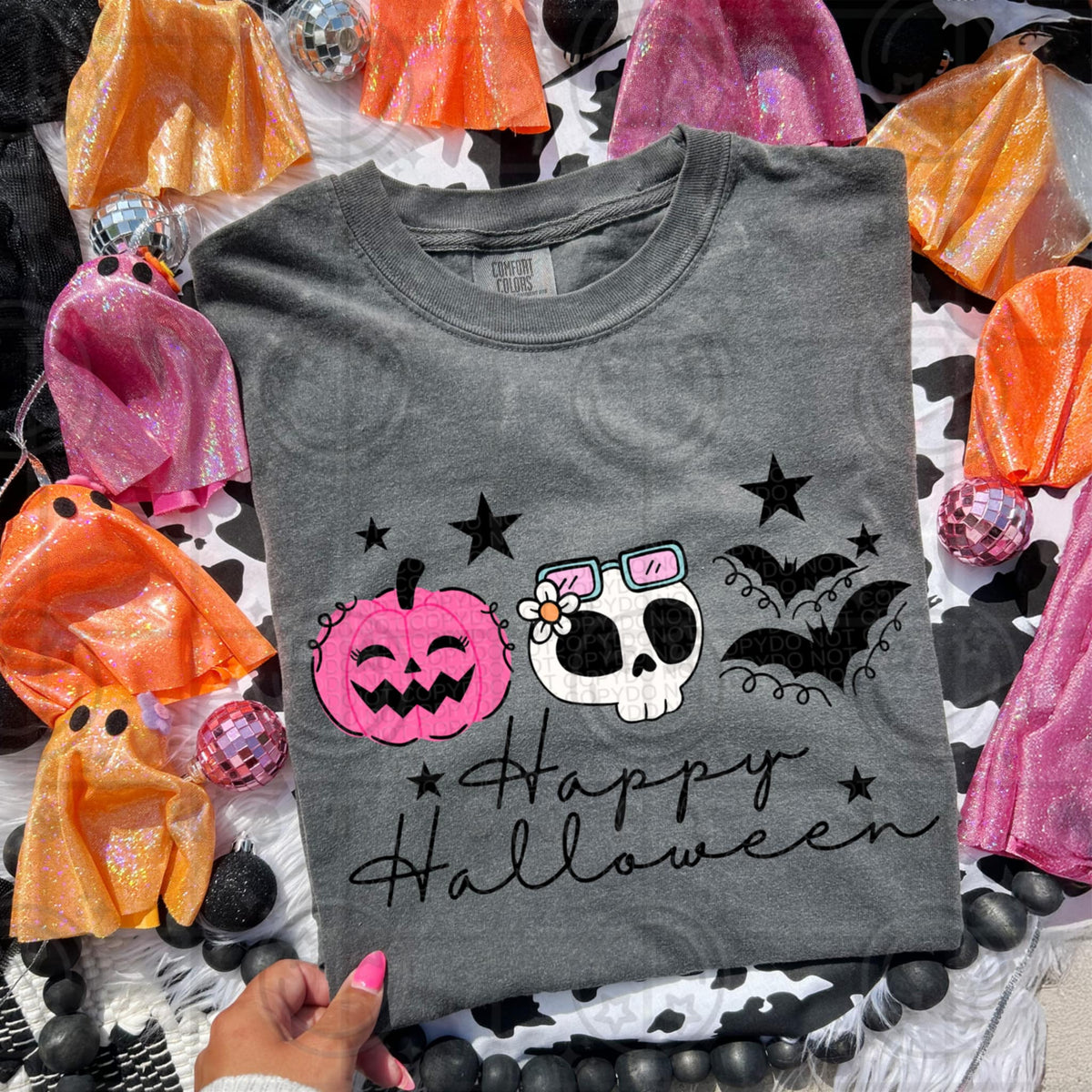 Happy Halloween pumpkin skull bats (hw) DTF transfer